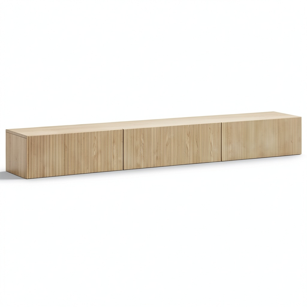 Mobile TV a Parete Moderno con Finitura Scanalata, 3 Ante, 300 cm, Beige Grigiastro