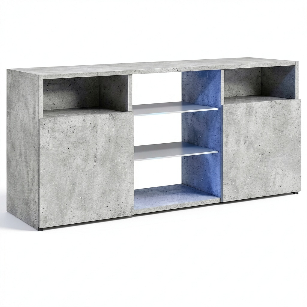 Credenza TV Mobile con Illuminazione LED Effetto Cemento 120x30x50 cm
