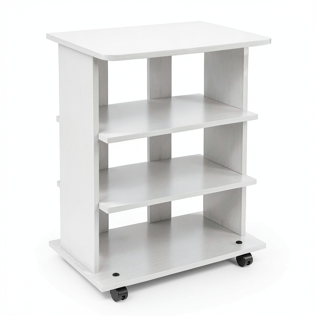 Carrello TV in MDF con Ruote e Ripiani per Console, Design Compatto 60x45x80,5 cm, Bianco