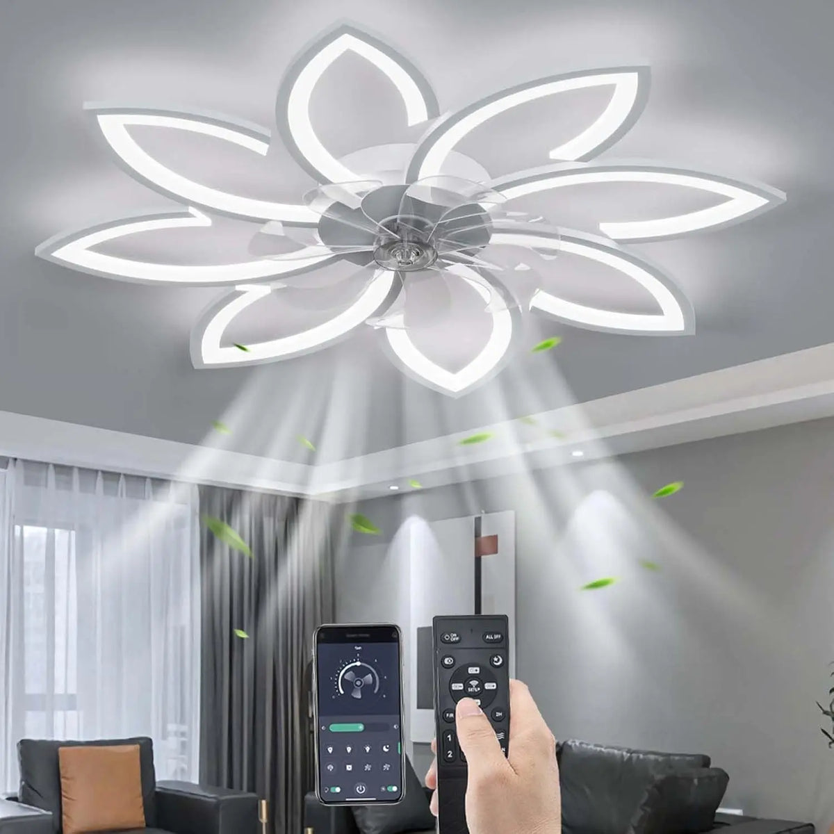 Ventilatore da soffitto YUNZI - colore Bianco - con telecomando, a LED, regolabile - 90CM