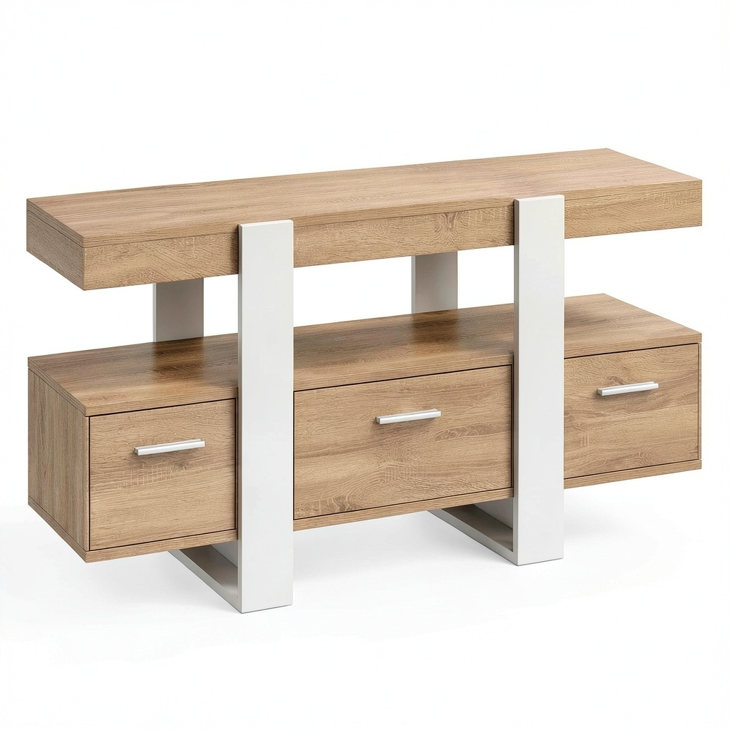 Mobile TV angolare in legno e bianco con cassetto, 110 cm