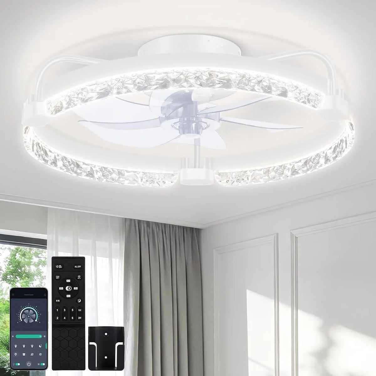 Ventilatore da soffitto OUTON 50cm - colore Bianco - con telecomando - 50cm