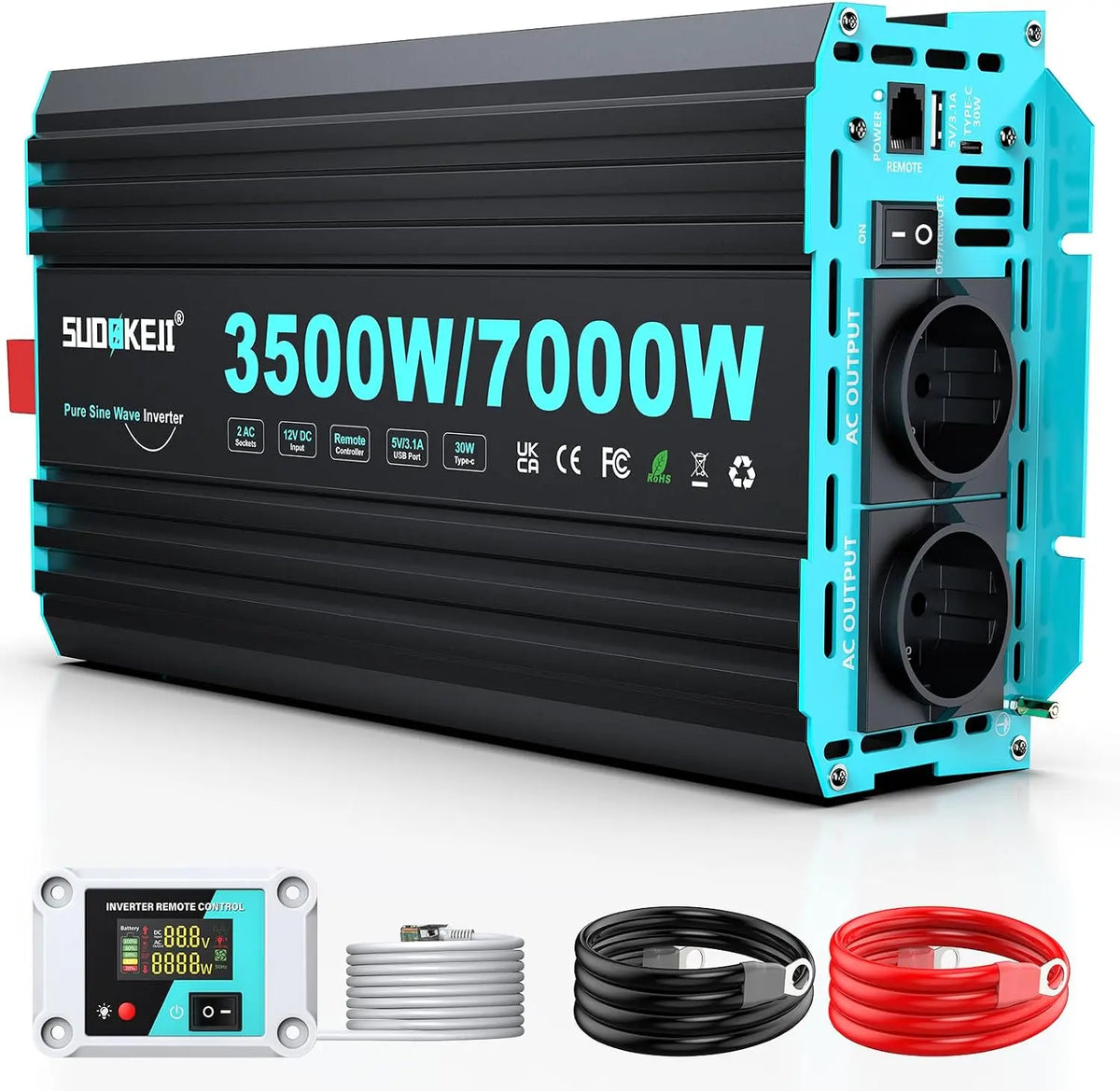 Prodotto per casa e tempo libero Inverter SUDOKEJI 3500W/7000W - con telecomando, con display digitale, con tecnologia inverter - 3500W, 7000W, 12V