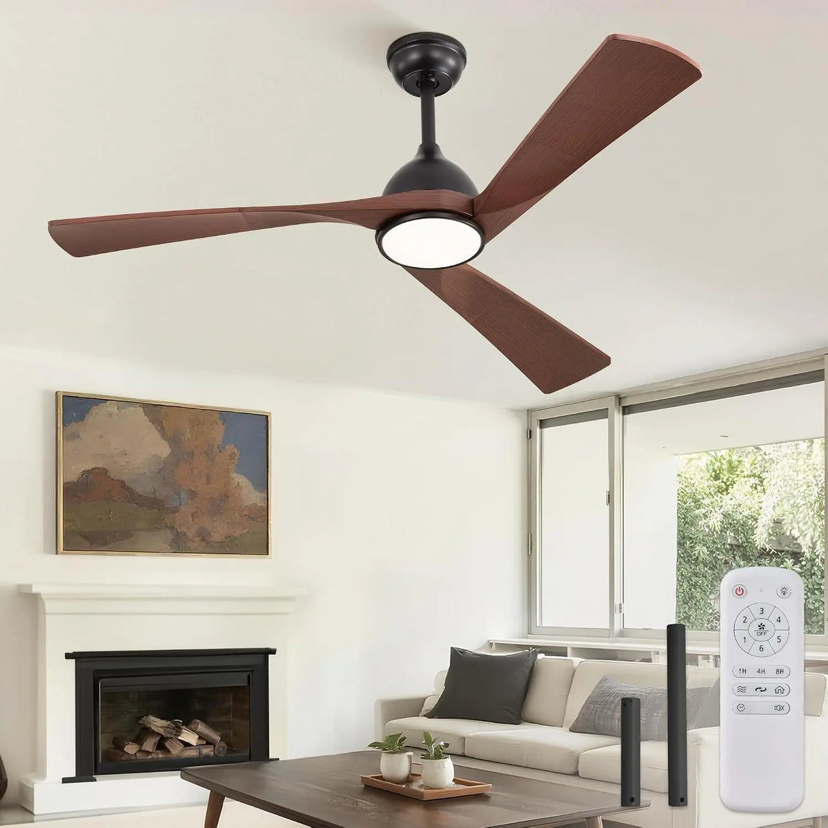 Ventilatore da soffitto ZMISHIBO - colore Marrone - con telecomando, con timer, a LED - 132 cm