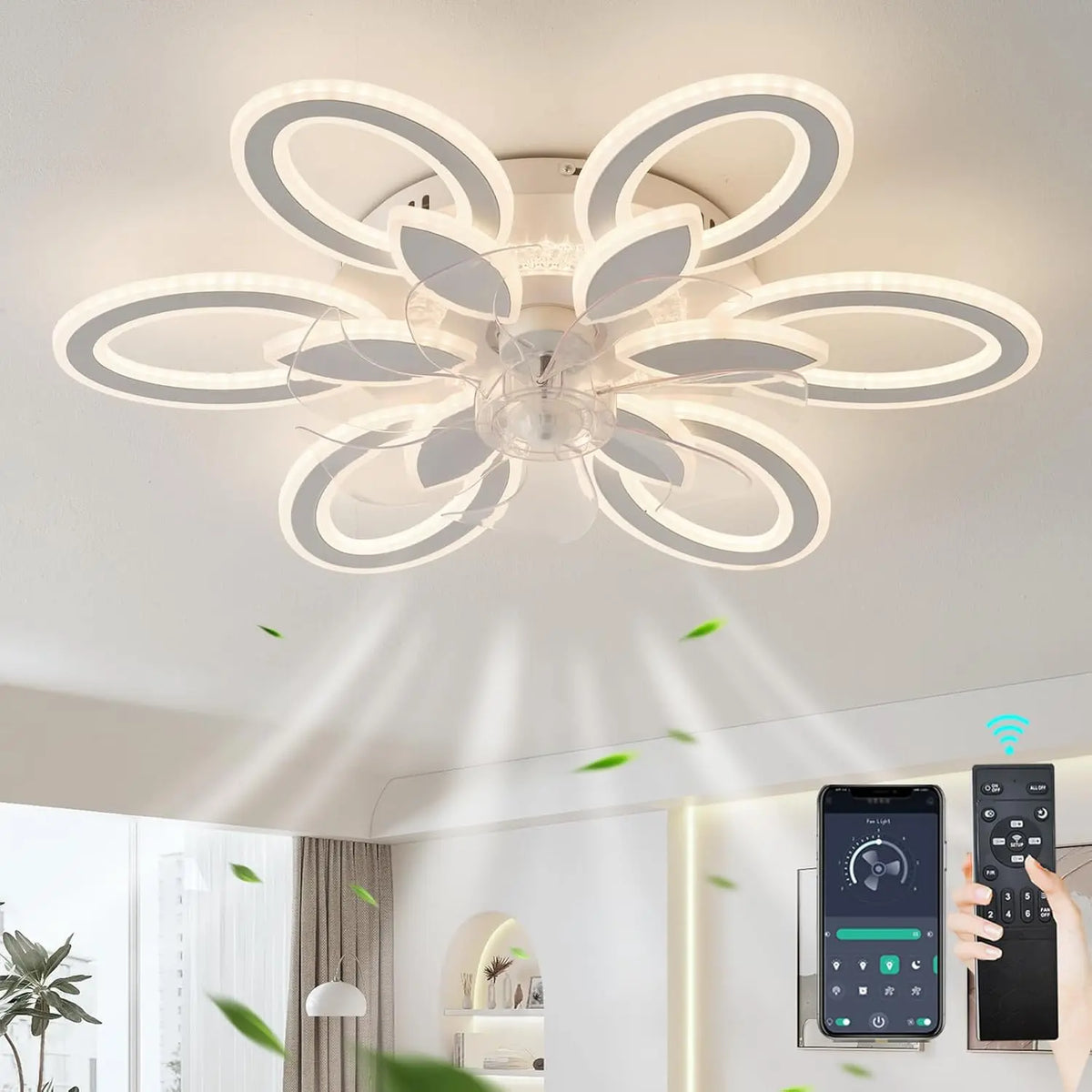 Ventilatore da soffitto LED - colore Bianco - con telecomando, con timer, a LED