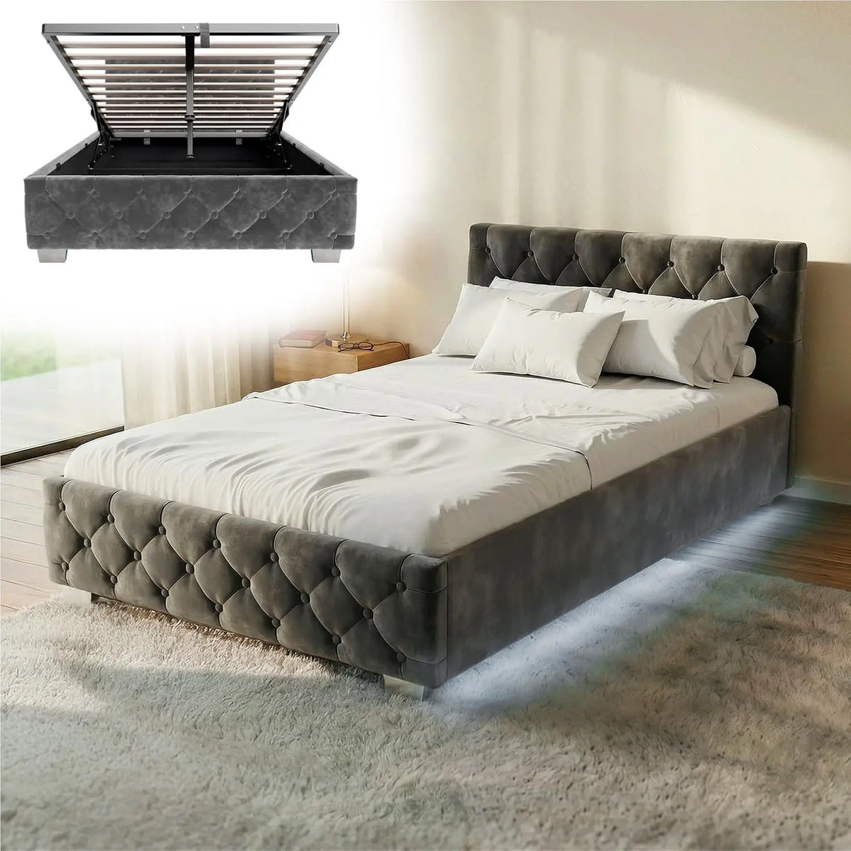Letto Juskys - colore Grigio - a LED