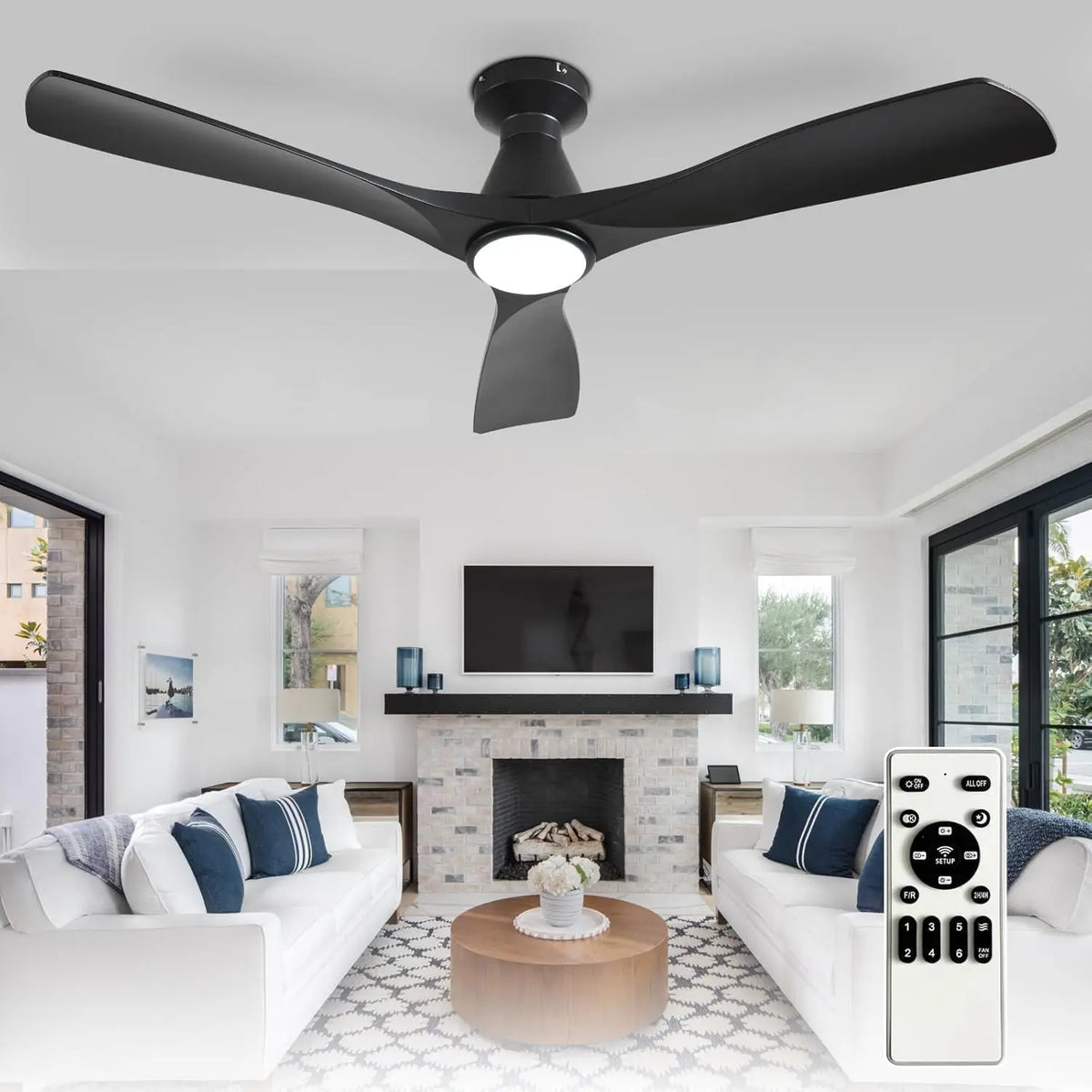 Ventilatore da soffitto Depuley - colore Nero - con telecomando - 132 cm