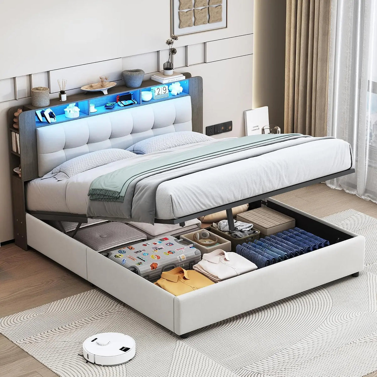 Letto - colore Beige - a LED, senza fili
