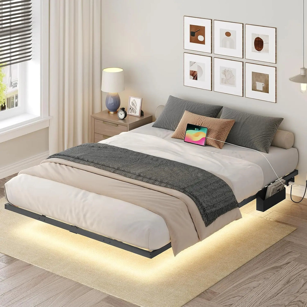 Letto MAHANCRIS - colore Nero - a LED - 200 cm