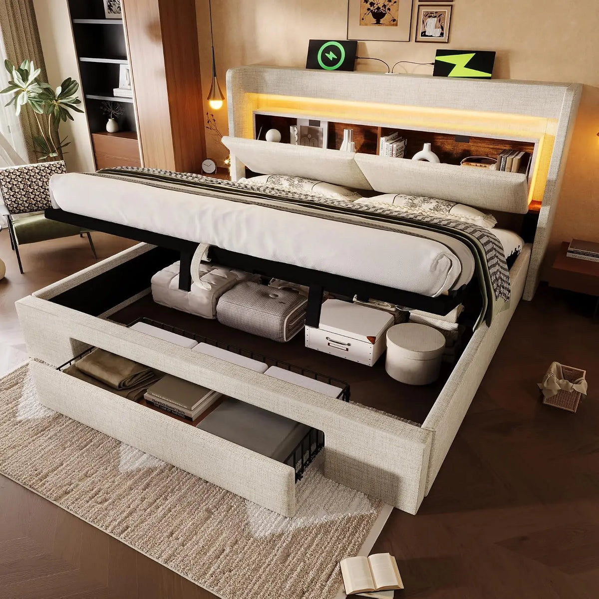 Letto - colore Beige - a LED