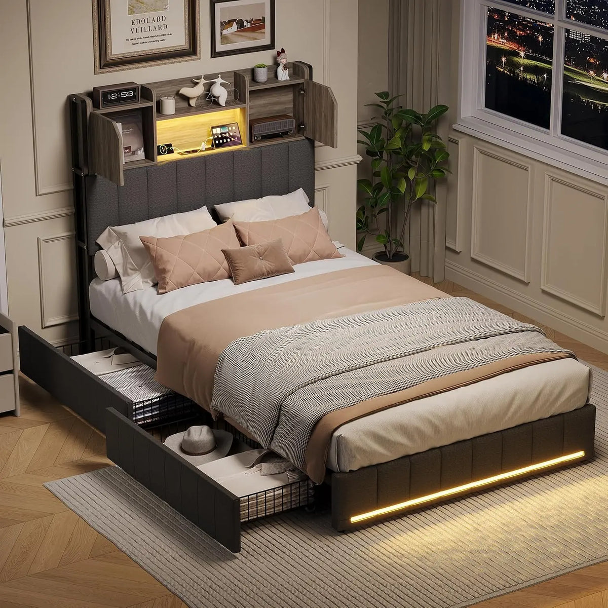 Letto - colore Grigio - a LED - 200 cm