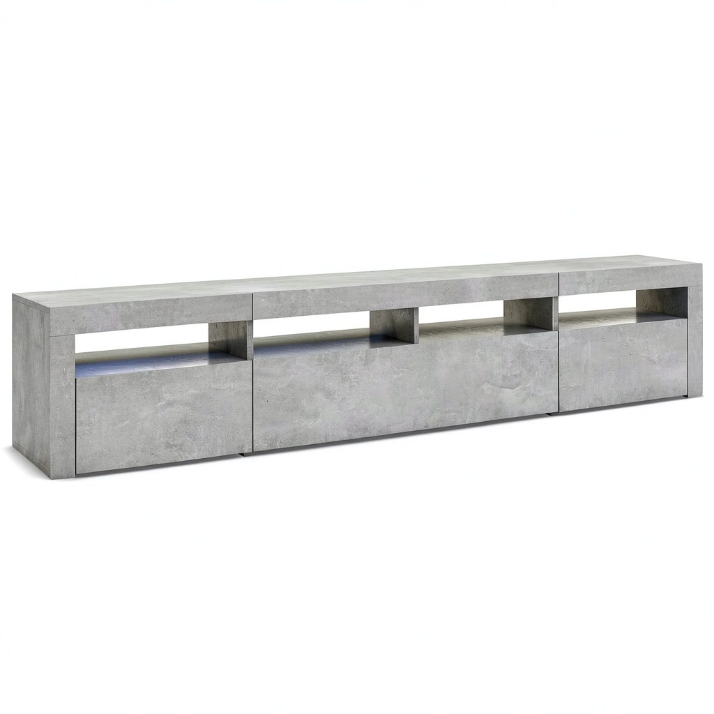 Mobile TV con LED, Effetto Cemento, 240x35x40cm