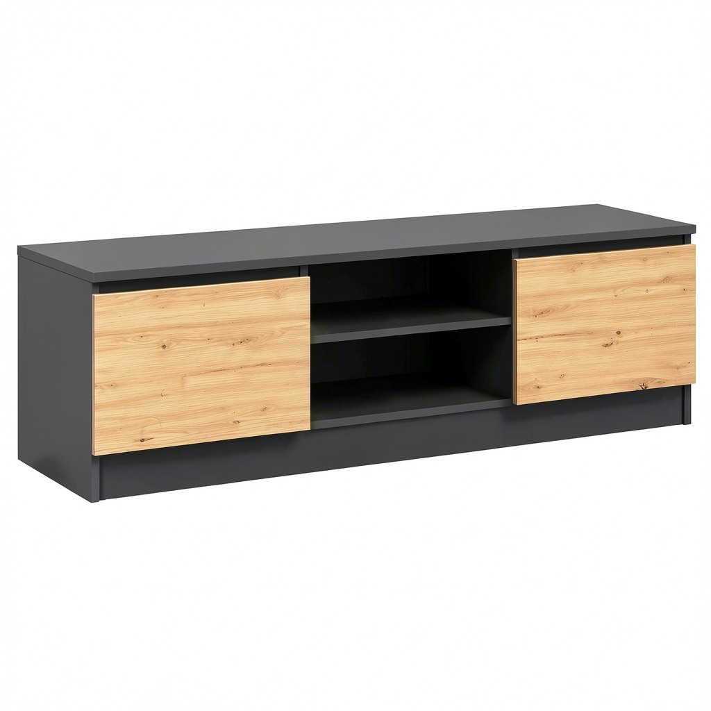 Modern Mobile TV 120 cm con Ripiano Aperto e Due Vani Laterali - Rovere Artisan/Antracite