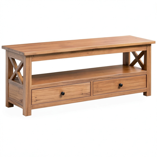 Mobile TV Elegante in Legno Massello di Mogano con Cassetti, Ripiani e Credenza 120x30x40 cm