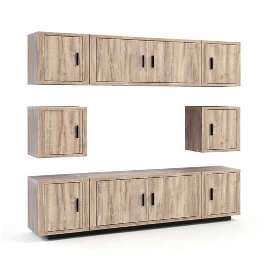 Set di 8 mobili TV in legno grigio Sonoma moderni, mobile sospeso per soggiorno con ampio spazio