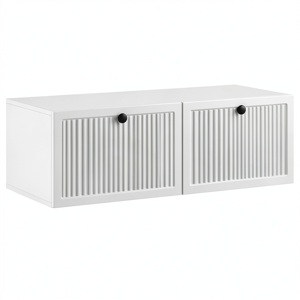 Mobile TV sospeso moderno bianco lucido con 2 ante, 98x41x30 cm