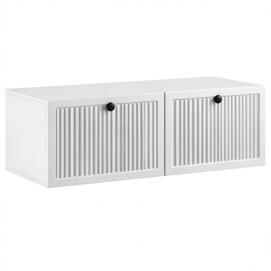 Mobile TV sospeso moderno bianco lucido con 2 ante, 98x41x30 cm