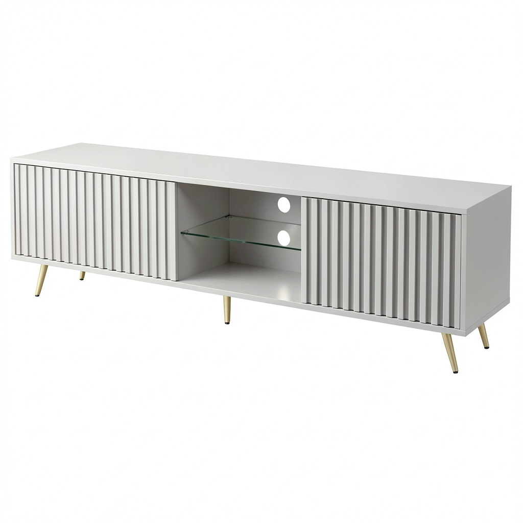 Carrello TV Selsey con Piedini Dorati, 175 cm, Beige e Grigio