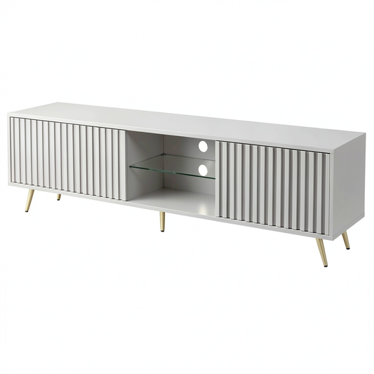 Carrello TV Selsey con Piedini Dorati, 175 cm, Beige e Grigio