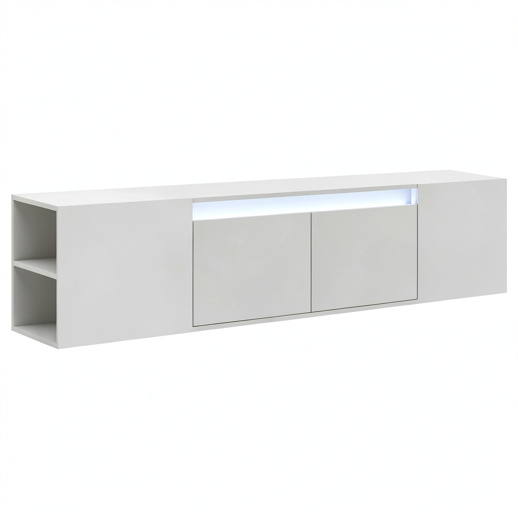 Mobile TV Sospeso 180 cm con Luci LED per Soggiorno, Colore Bianco