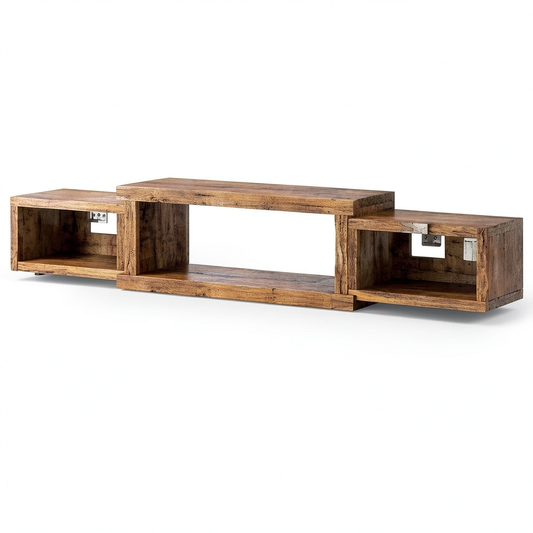 Mobile TV da parete in legno vintage con 3 scomparti, 140 cm, per soggiorno e camera da letto