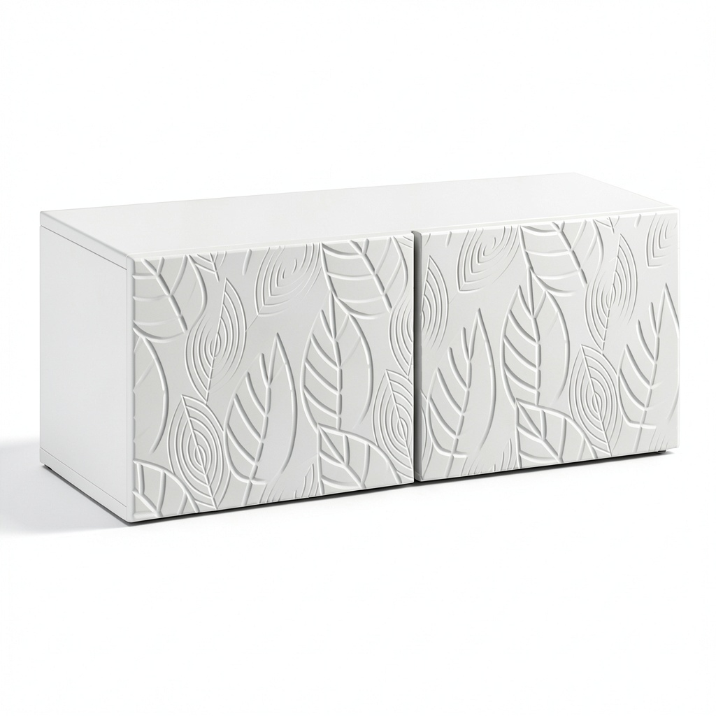 Mobile TV a muro sospeso in legno bianco lucido con 2 ante 98x41x30 cm per soggiorno