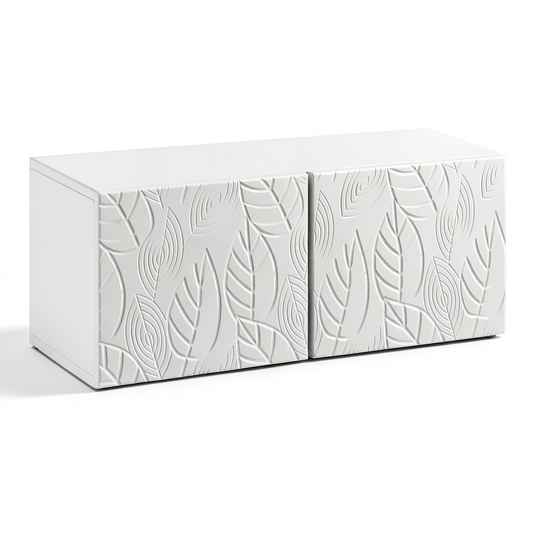 Mobile TV a muro sospeso in legno bianco lucido con 2 ante 98x41x30 cm per soggiorno