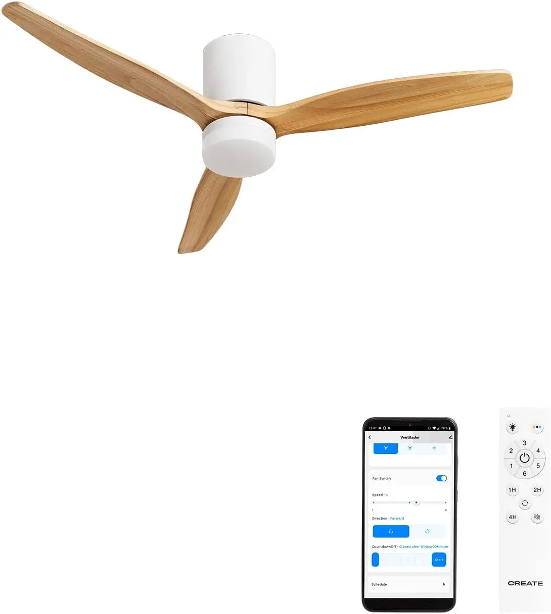 Ventilatore da soffitto CREATE - colore Bianco - con Wi-Fi, con telecomando, a LED - 40W, 132 cm