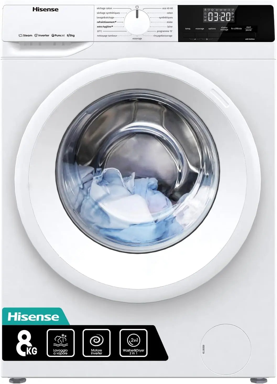 Prodotto per casa e tempo libero Hisense WDQE8014EVJM - colore Bianco - con display digitale, con tecnologia inverter, a LED - 8 KG