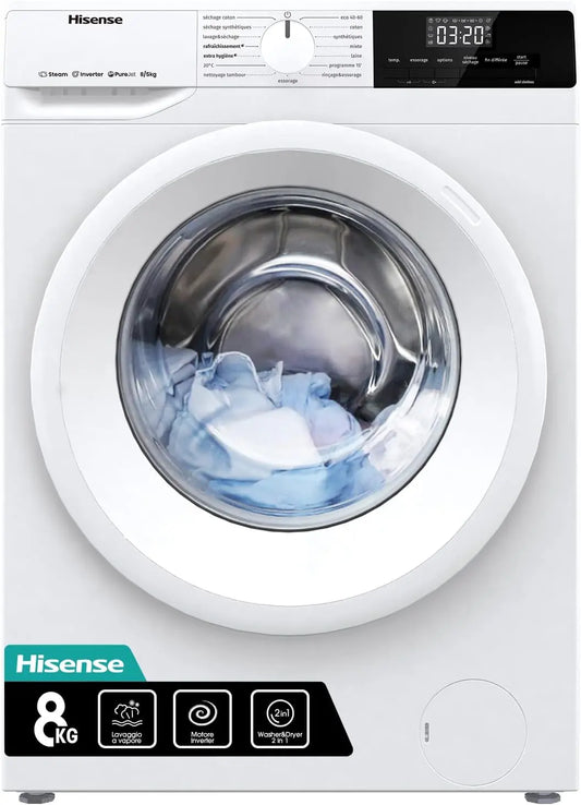 Prodotto per casa e tempo libero Hisense WDQE8014EVJM - colore Bianco - con display digitale, con tecnologia inverter, a LED - 8 KG