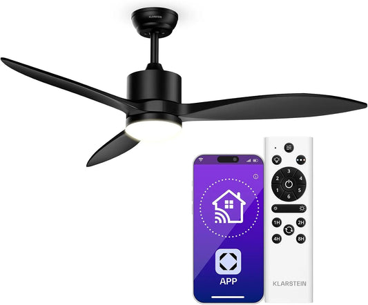 Ventilatore da soffitto KLARSTEIN - colore Nero - con telecomando, a LED, silenzioso - 132cm