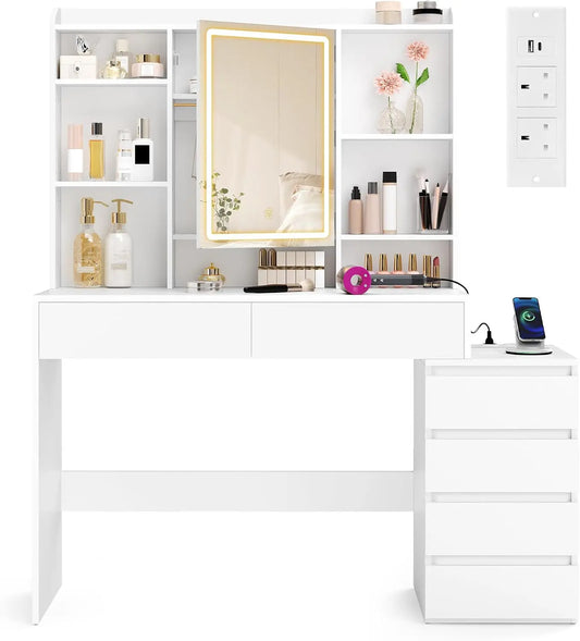 Tavolo VASAGLE KAILYN - colore Bianco - a LED, regolabile - 145 cm