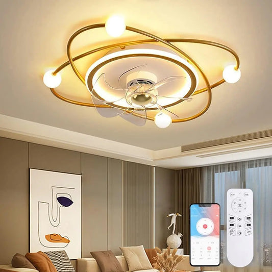 Ventilatore da soffitto - colore Oro - con timer, a LED - 48W, 55CM