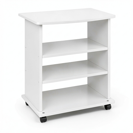 Carrello Porta TV in Legno con Ripiani, Design Italiano, Adatto a Ogni Soggiorno (Bianco Frassinato)