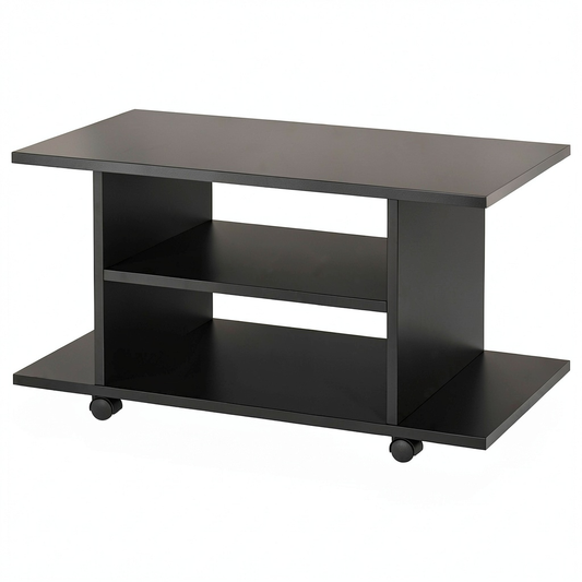Carrello Porta TV Moderno con Ruote e Ripiani Laterali, Nero, 80x40x40 cm