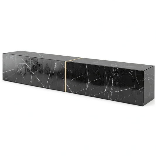 Mobile Porta TV Selsey 200 cm in Marmo Nero con Dettagli Dorati per Soggiorno e Camera da Letto