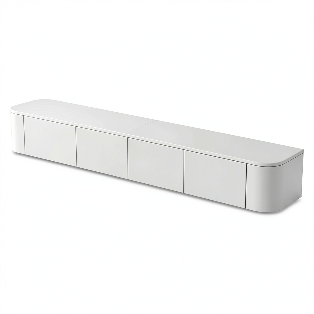 Mobile TV sospeso con ante ribaltabili e vani laterali, dotato di LED, ideale per soggiorno e camera da letto, 160 cm, colore bianco