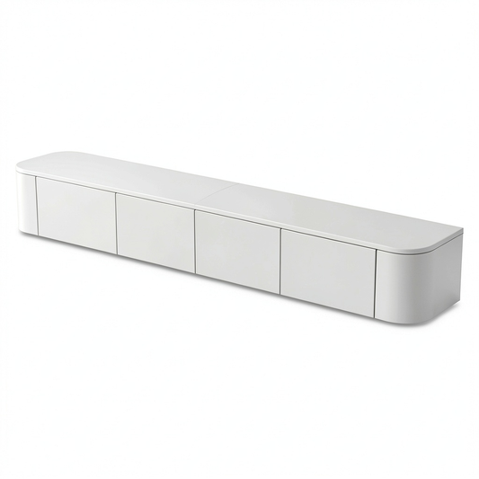 Mobile TV sospeso con ante ribaltabili e vani laterali, dotato di LED, ideale per soggiorno e camera da letto, 160 cm, colore bianco