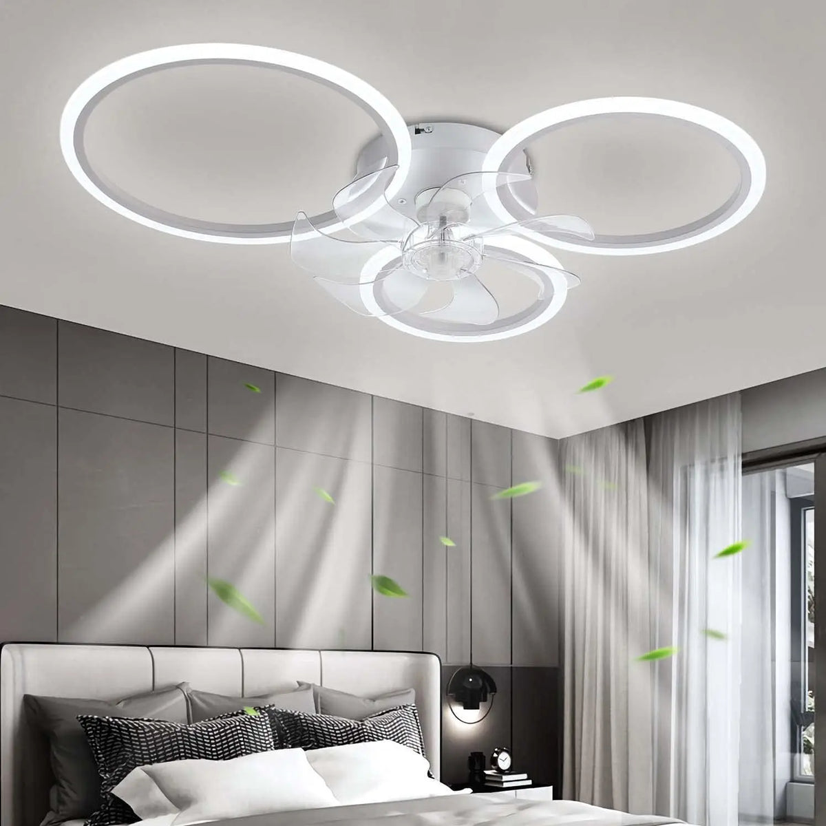 Ventilatore da soffitto YUNZI - colore Bianco - con telecomando, a LED - 72W, 78cm