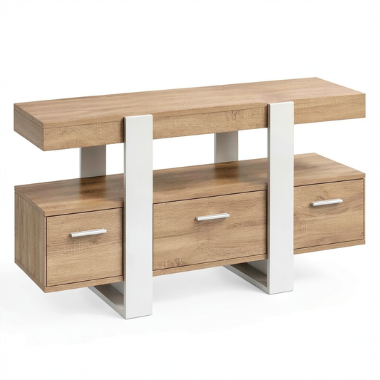 Mobile TV angolare in legno e bianco con cassetto, 110 cm