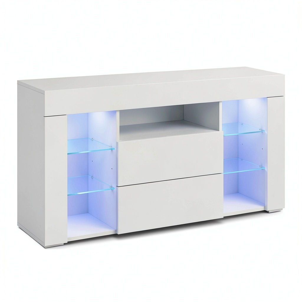 Mobile TV Dripex con LED e Ripiani in Vetro, 2 Ante, 100x68x40 cm, Bianco