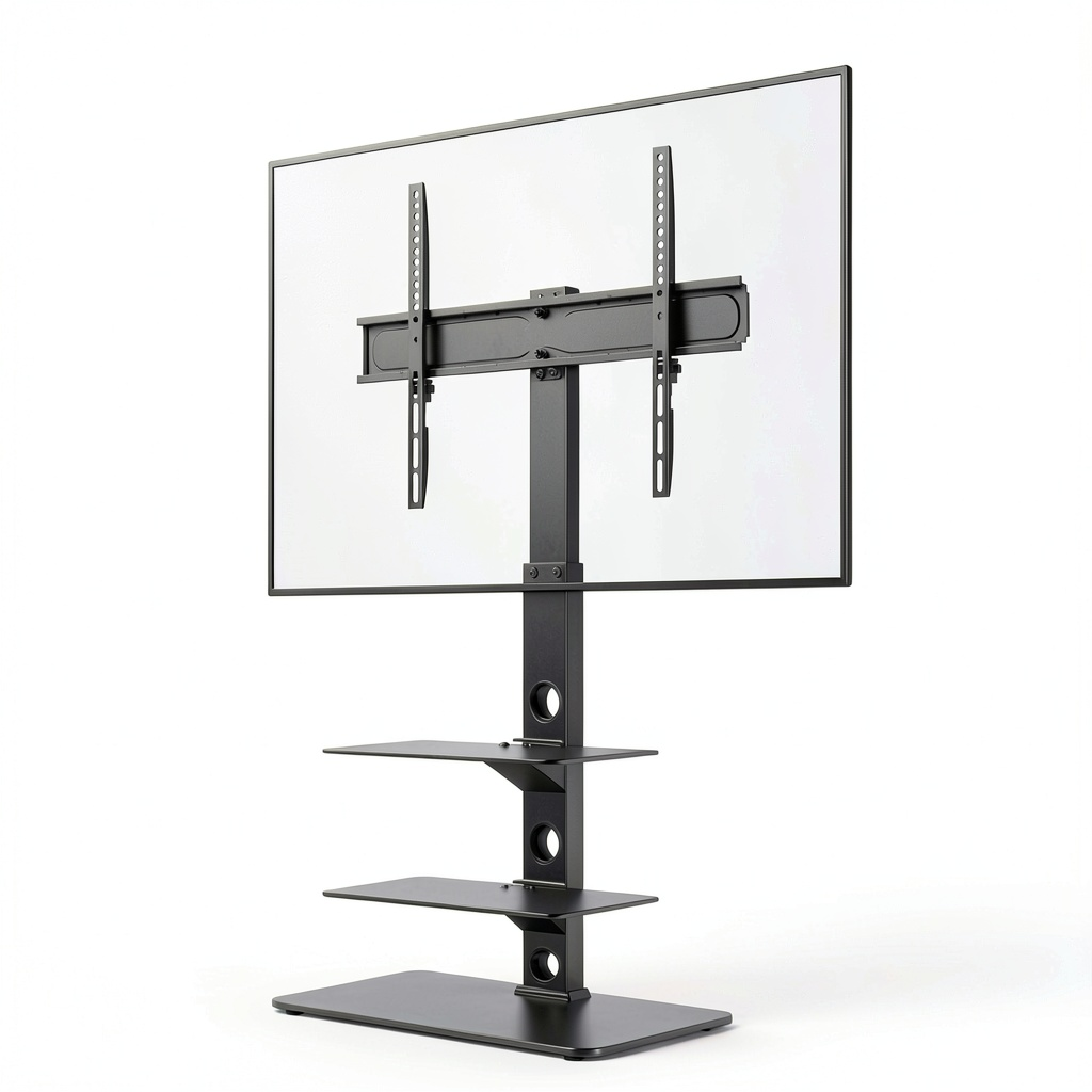 BONTEC Supporto TV da Pavimento per Schermi 30-70, Regolabile con Ripiani in Vetro, VESA 600x400mm, Fino a 40KG