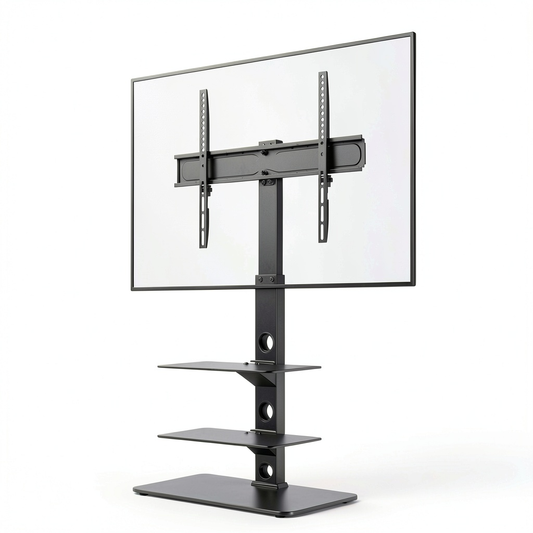 BONTEC Supporto TV da Pavimento per Schermi 30-70, Regolabile con Ripiani in Vetro, VESA 600x400mm, Fino a 40KG