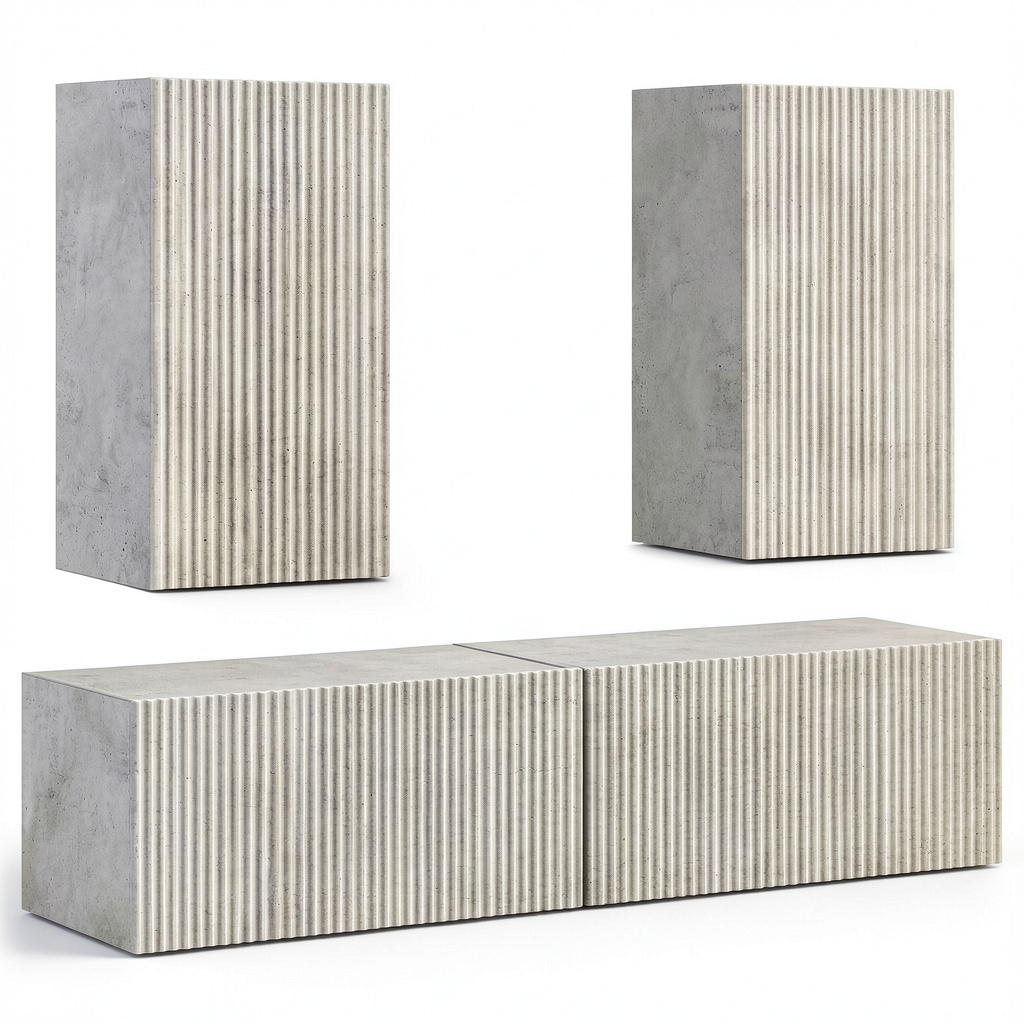 Mobile TV Sospeso in Legno con Ante e Mensole, Design Moderno, Grigio Cemento, 60x39x30cm