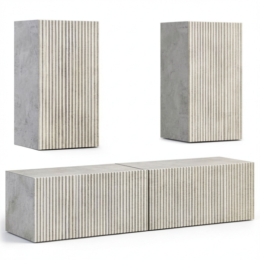 Mobile TV Sospeso in Legno con Ante e Mensole, Design Moderno, Grigio Cemento, 60x39x30cm