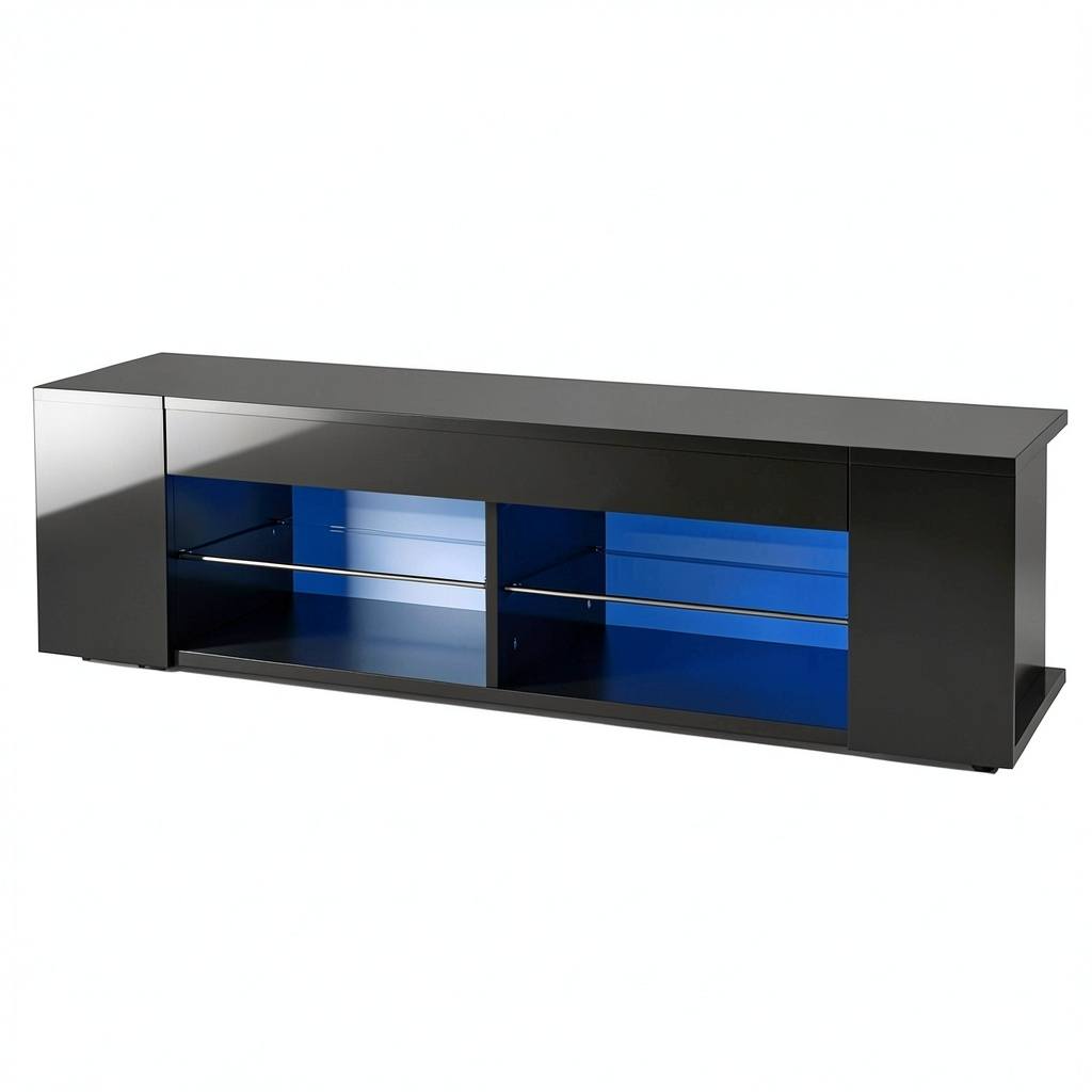 Mobile TV LED Nero con Ripiani in Vetro e Illuminazione Multicolore, 135x39x30cm