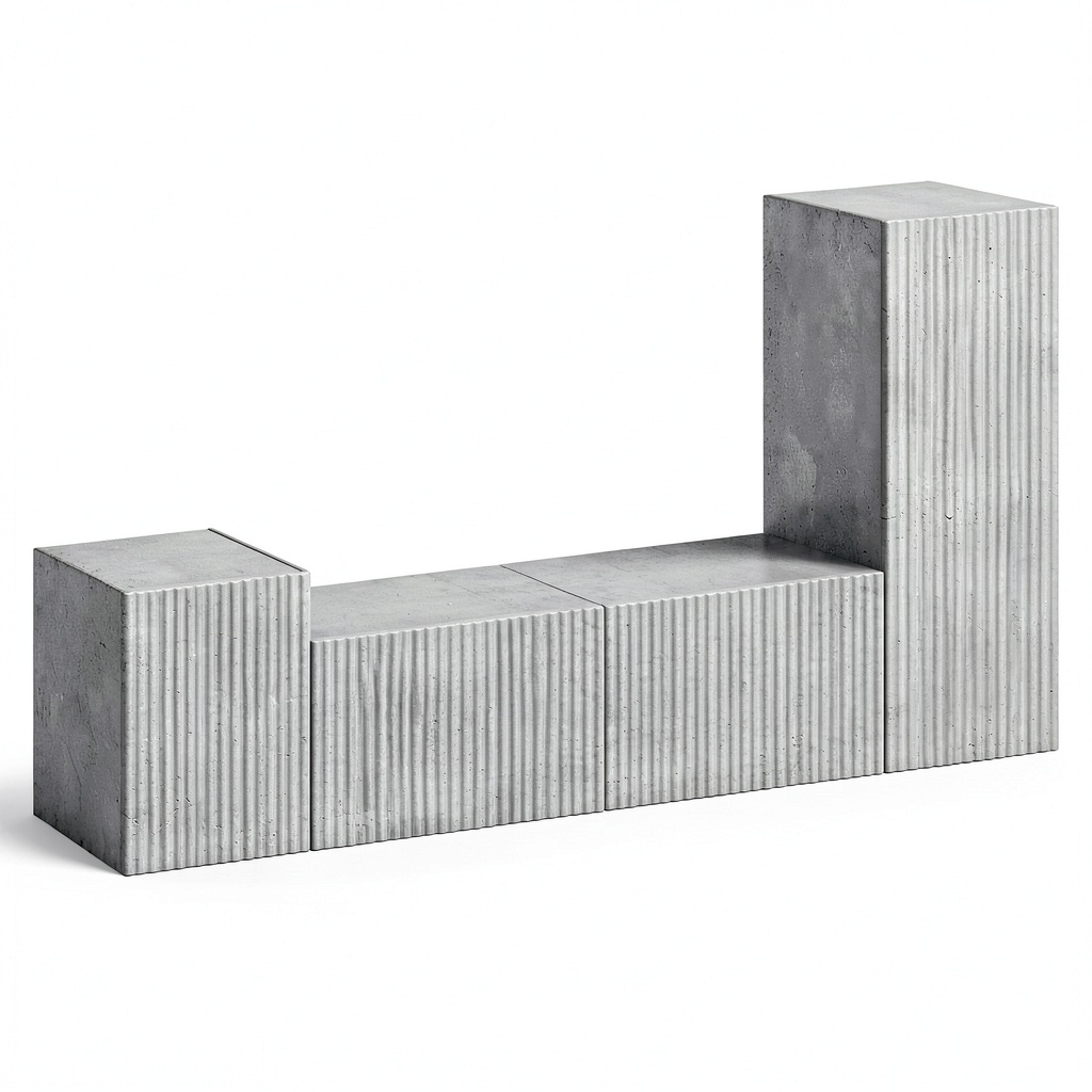 Mobili da TV sospesi moderni in legno grigio cemento, set da 4 pezzi per soggiorno