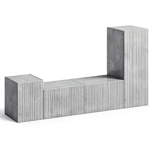 Mobili da TV sospesi moderni in legno grigio cemento, set da 4 pezzi per soggiorno