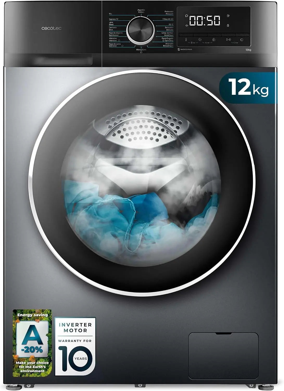 Lavatrice Cecotec - con display digitale, con tecnologia inverter - 12Kg
