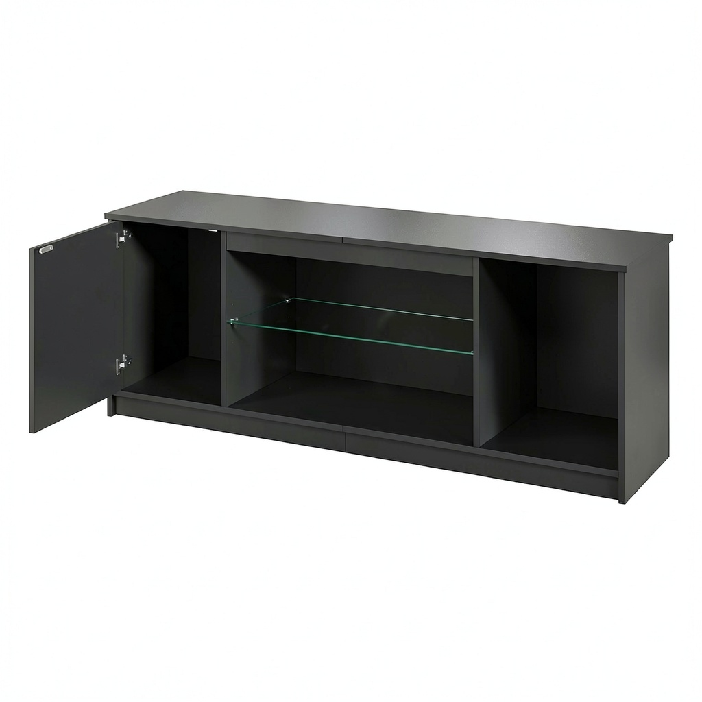 Mobile TV per televisori fino a 65 pollici con luci LED RGB e ripiani in vetro regolabili, 145 x 35 x 52 cm